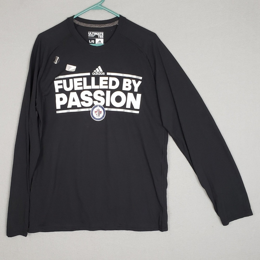 Adidas Size L Long Sleeve Ultimate Tee Winnipeg Jets Hocket Black Fueled Passion